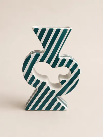CÔTE BLEU - Vase rayures turquoise 