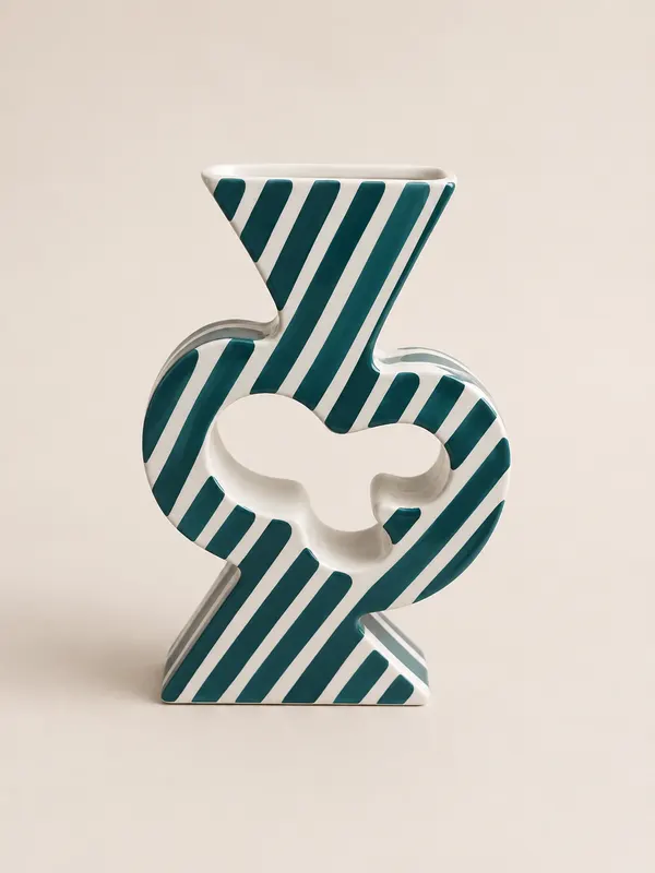CÔTE BLEU - Vase rayures turquoise 