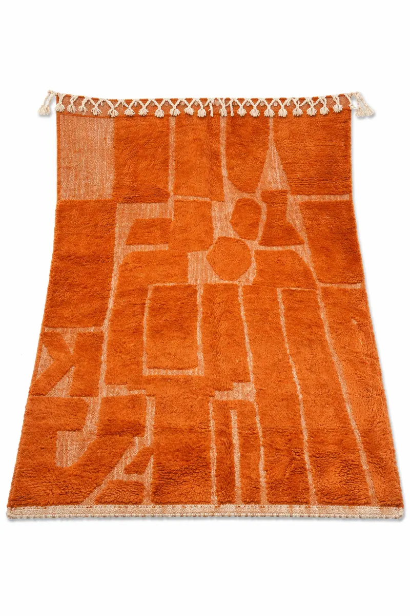 IDIR - Tapis Beni-Ouarain orange à motifs gravés